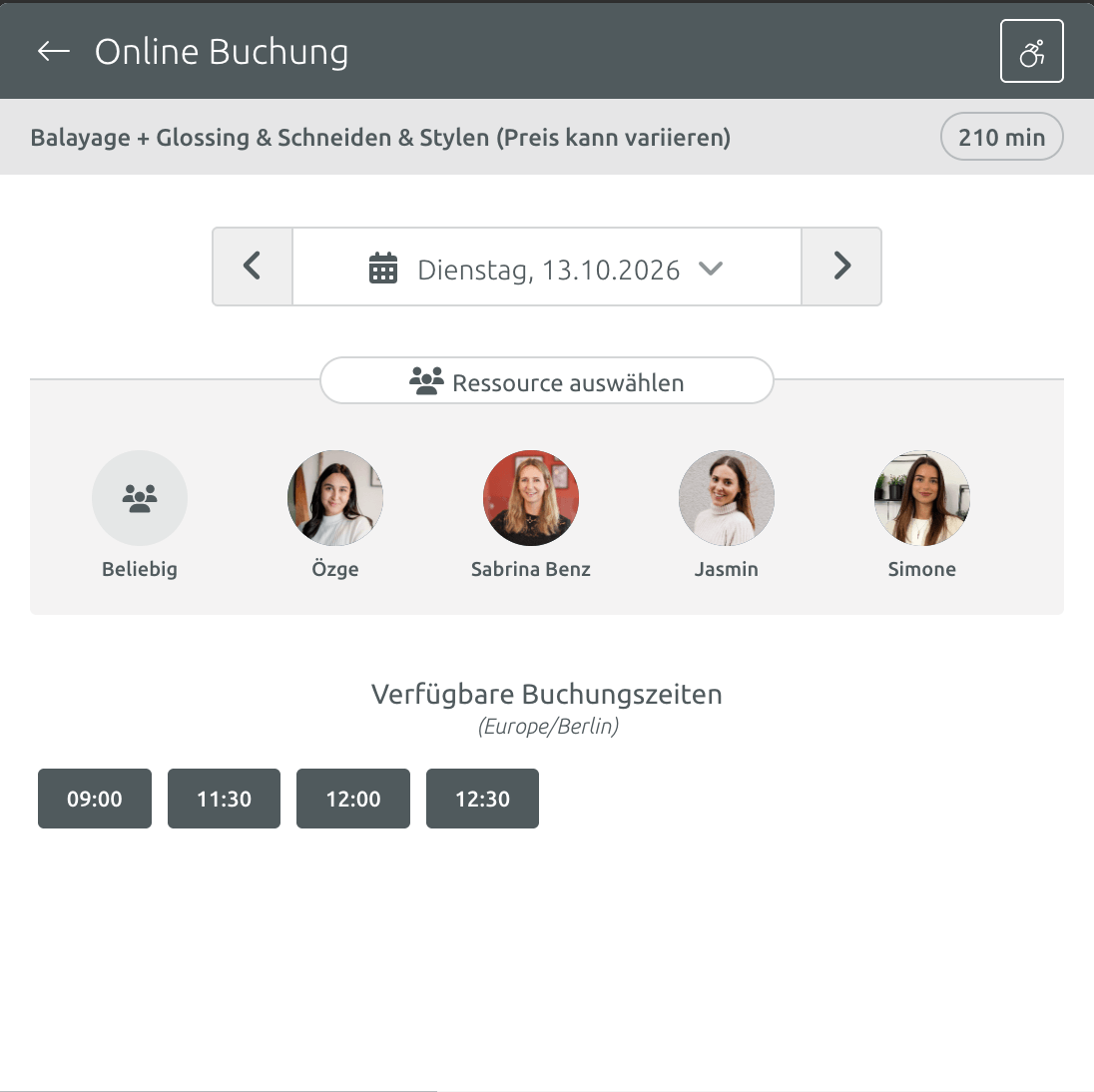 Screenshot der Friseur Online Buchung